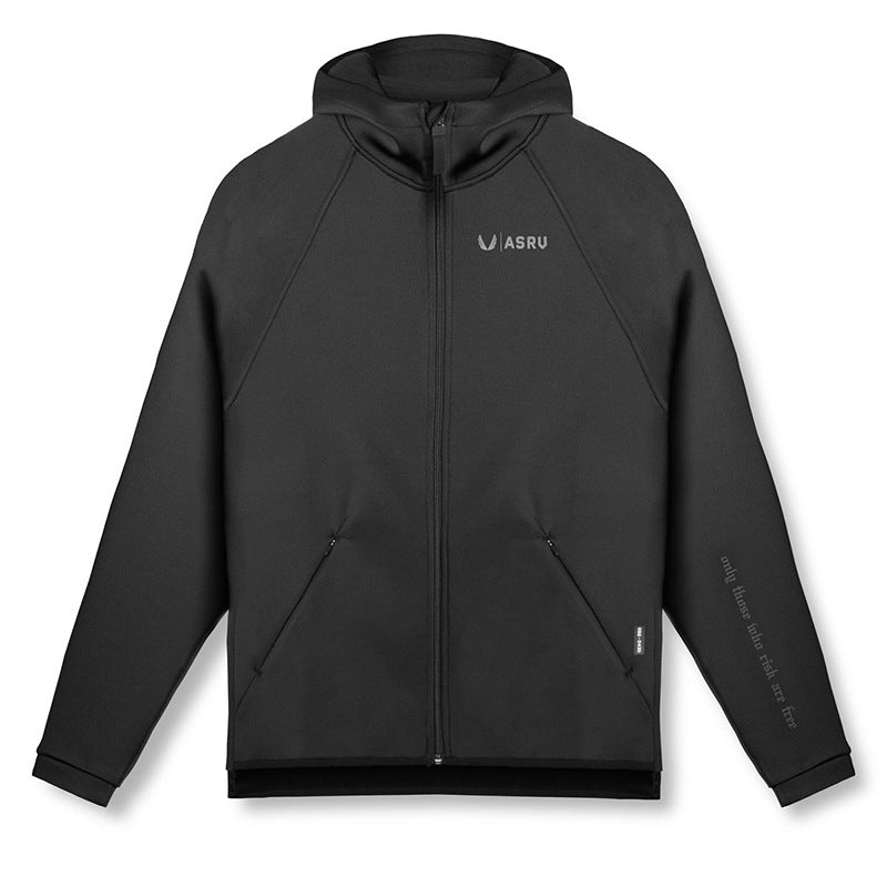 Black Hooded Zipper Jacket for Men