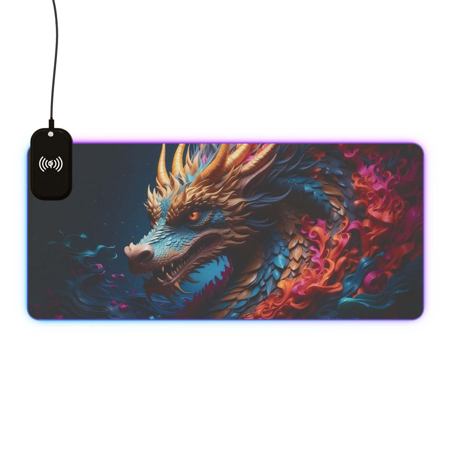 3D Dragon Print 15W Wireless Charging LED Gaming Mouse Pad