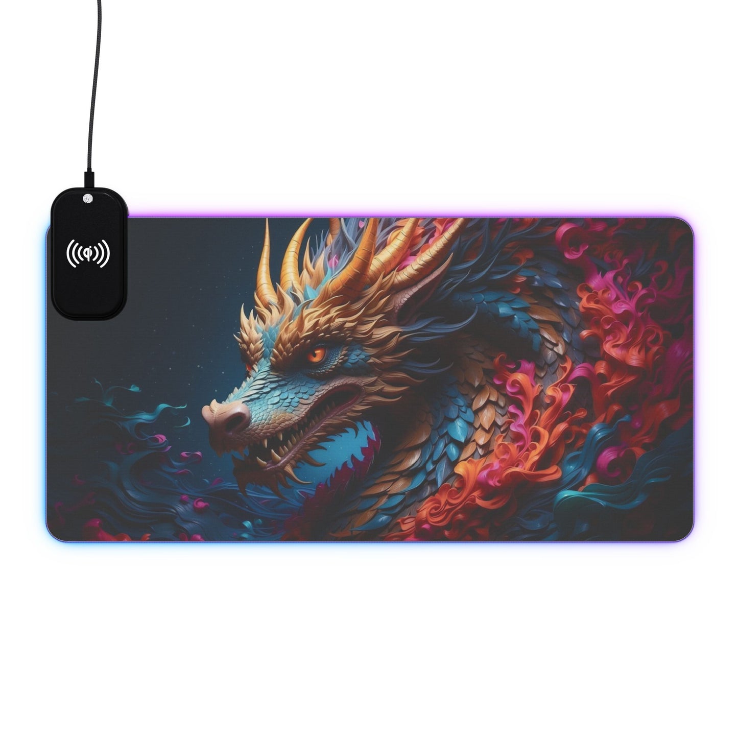 3D Dragon Print 15W Wireless Charging LED Gaming Mouse Pad