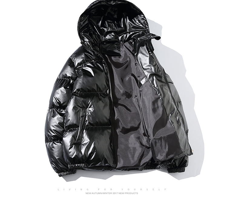 Black Glossy Puffer Jacket for Men