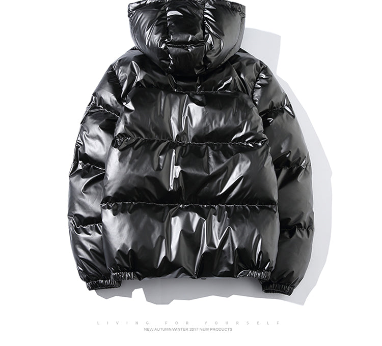 Black Glossy Puffer Jacket for Men