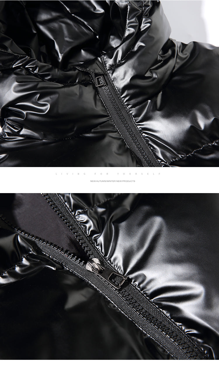Black Glossy Puffer Jacket for Men