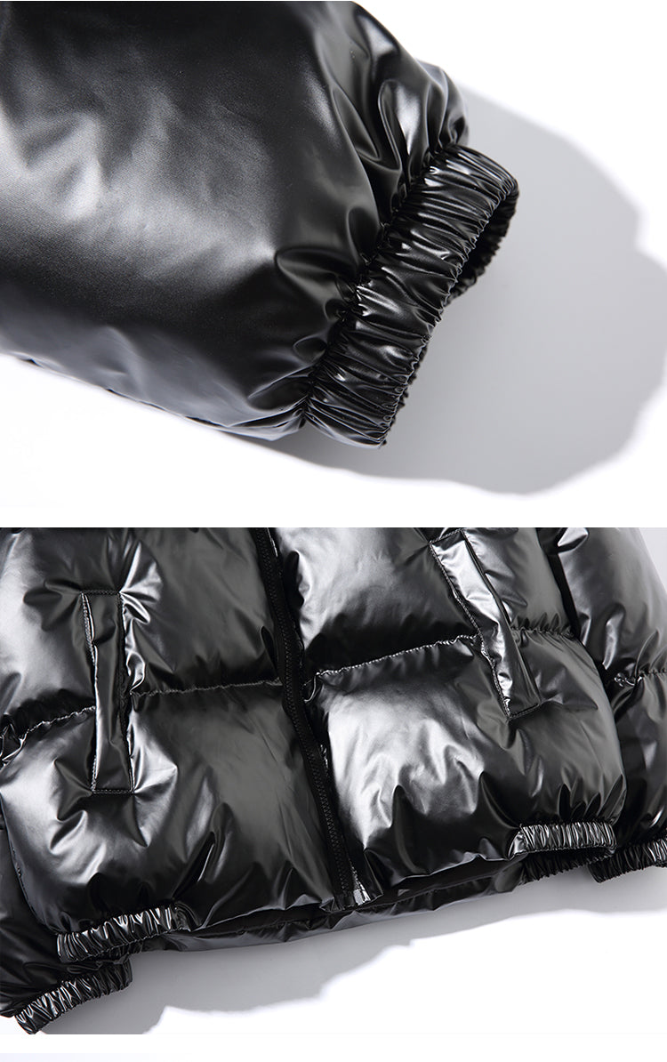 Black Glossy Puffer Jacket for Men