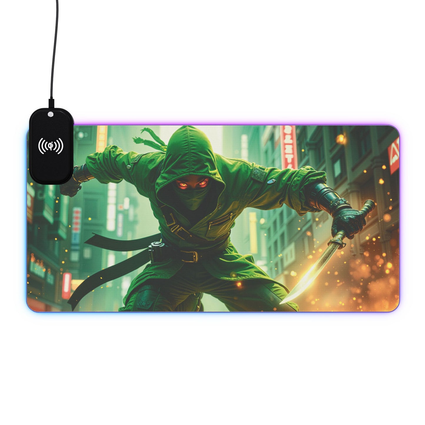 Green Ninja 15W Wireless Charging LED Gaming Mouse Pad