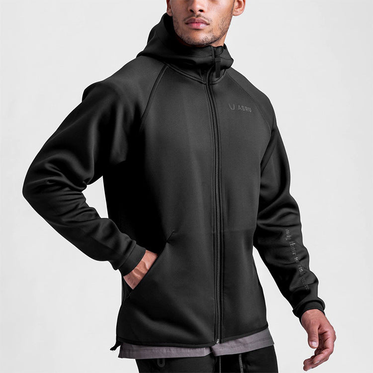 Black Hooded Zipper Jacket for Men