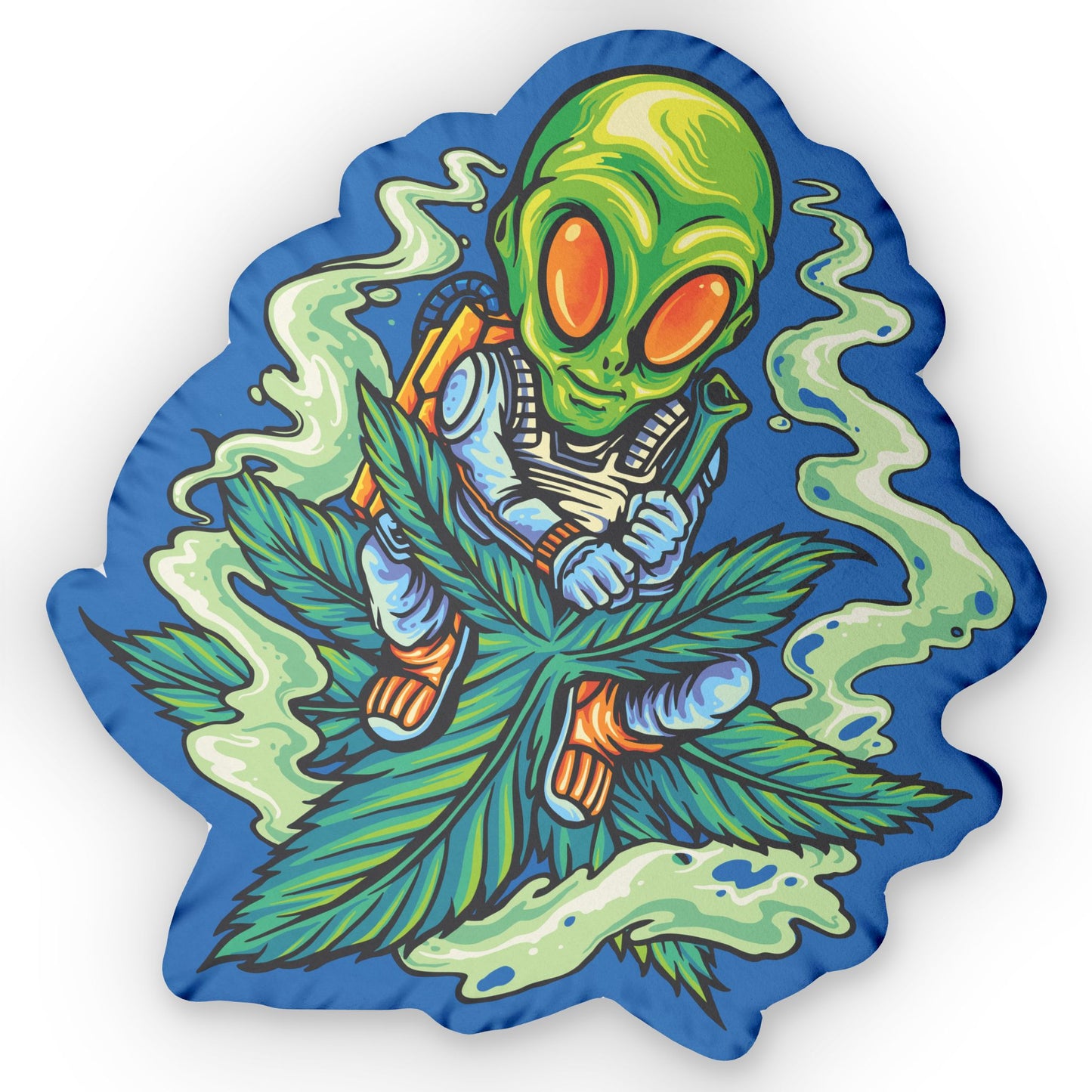 Alien Astronaut On Marijuana Leaf Shaped Pillow