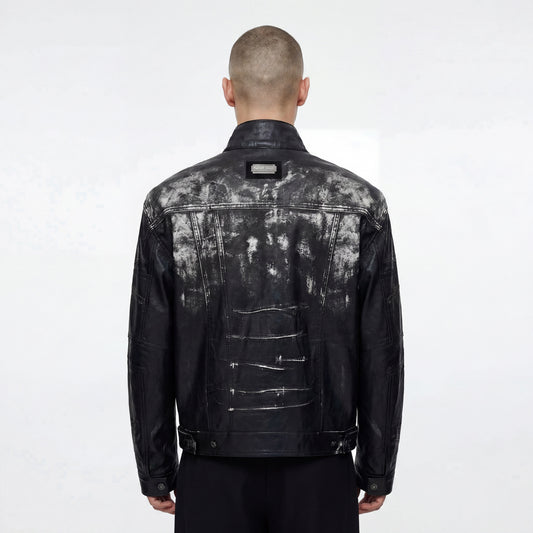 RAVEDRIP Chrome Distressed Vegan Leather Biker Jacket