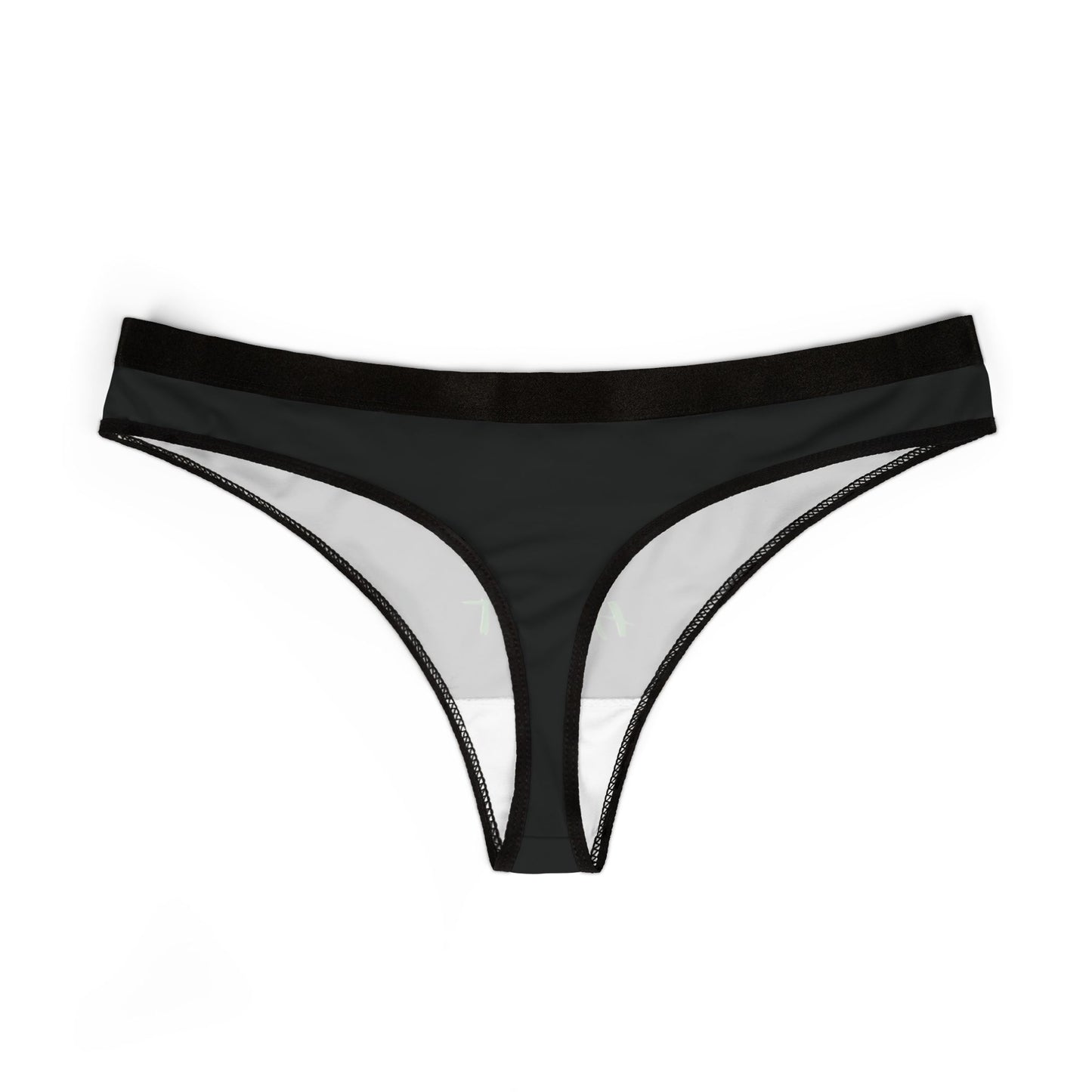 Back of playful cannabis thong featuring stretchy waistband and breathable fabric