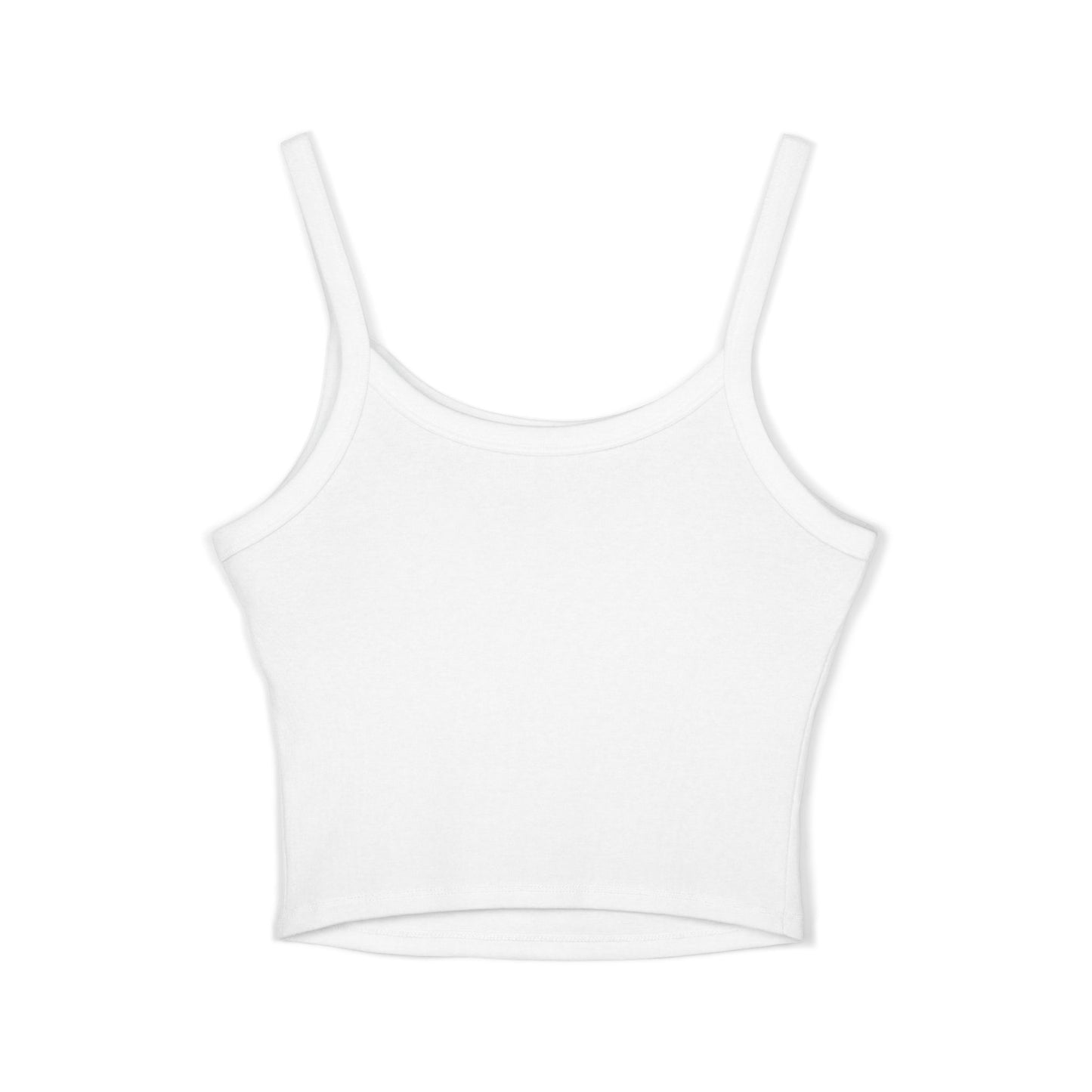 Back of women's tank top showing thick spaghetti straps and mid-length cropped cut