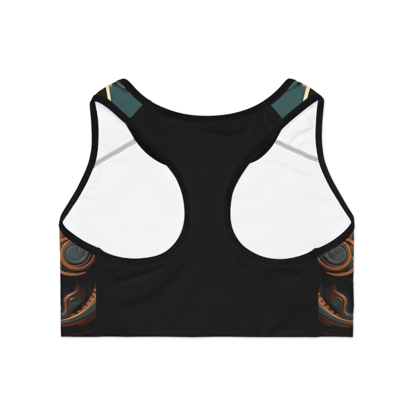 Back view of the 3D Psychedelic Cat Sports Bra showcasing supportive band and breathable racerback style.