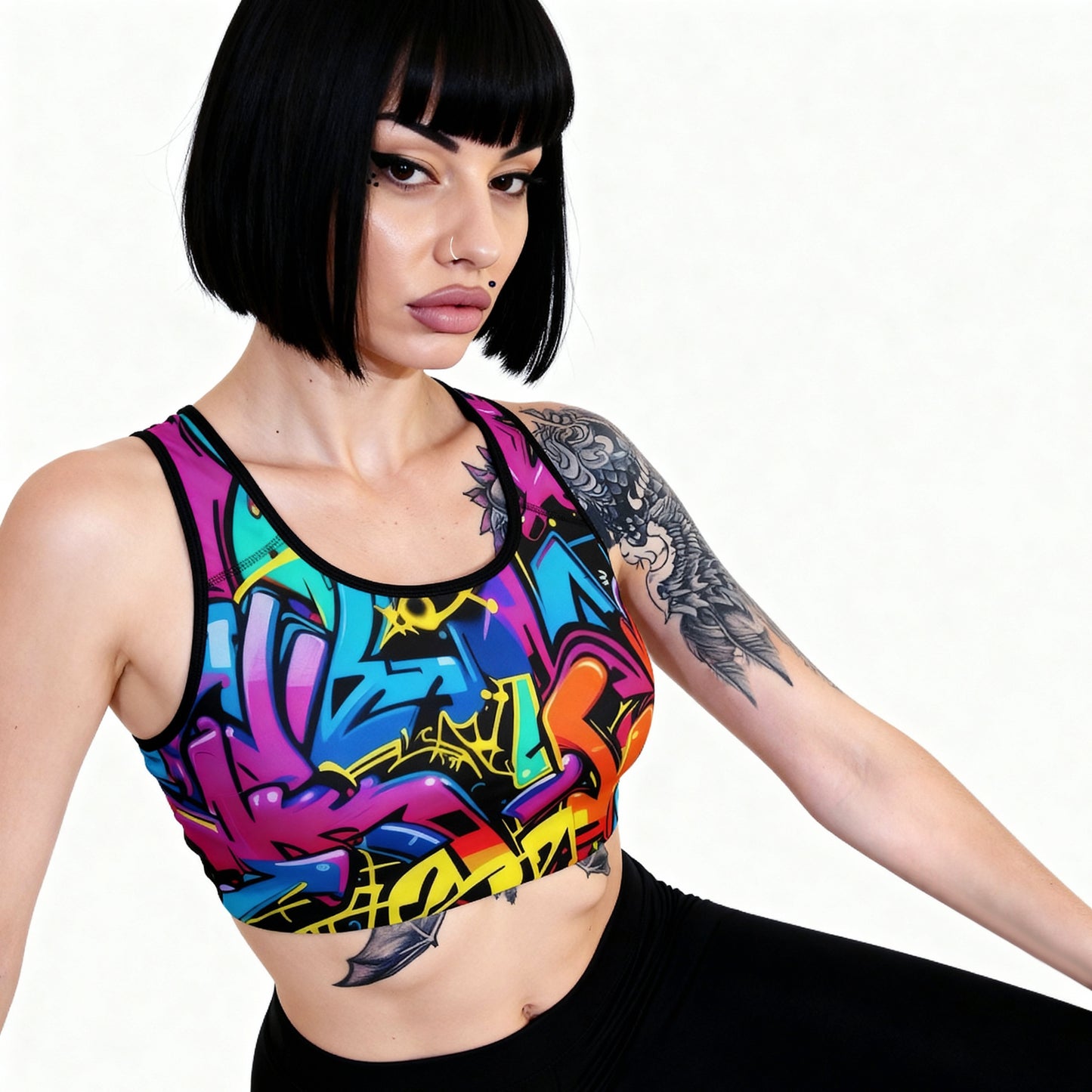 Colorful Graffiti Sports Bra – Where Bold Meets Built to Perform