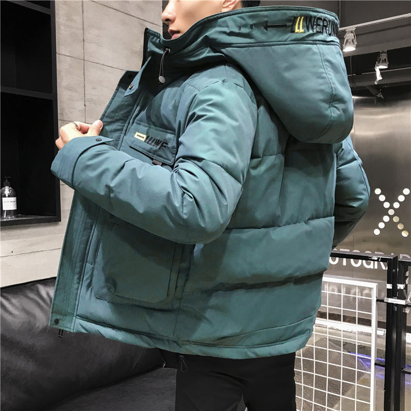 Men’s Dark Green Thickened Hooded Cotton Jacket – Warm Winter Streetwear - Back