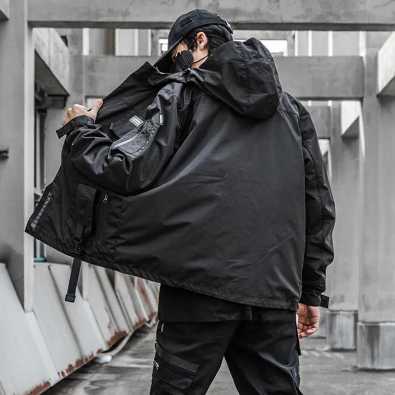 Black Windproof Loose Jacket for Men