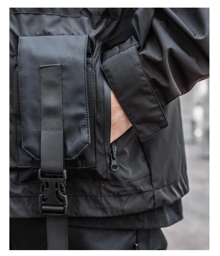 Black Windproof Loose Jacket for Men