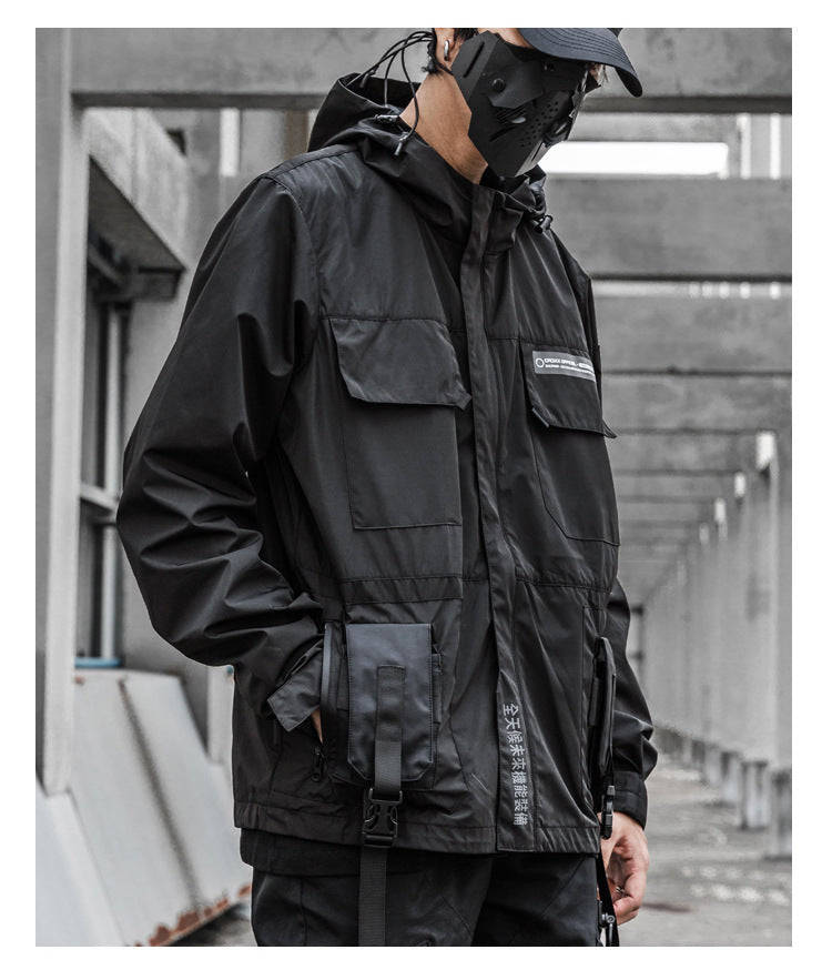 Black Windproof Loose Jacket for Men