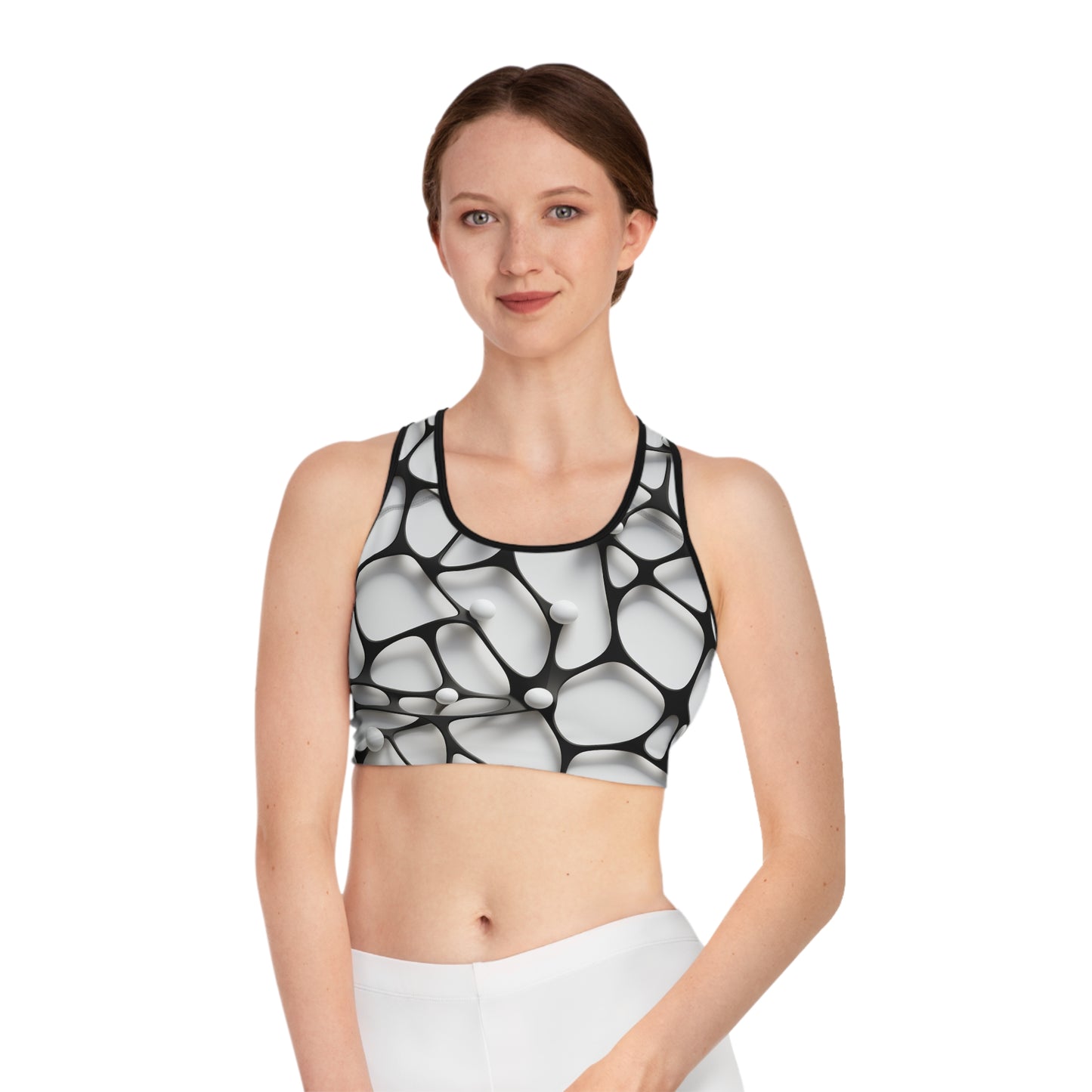 3D Black & White Minimalist Pattern Sports Bra