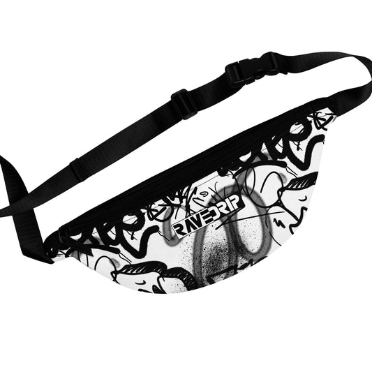 White Fanny Pack with Edgy Black Graffiti Print