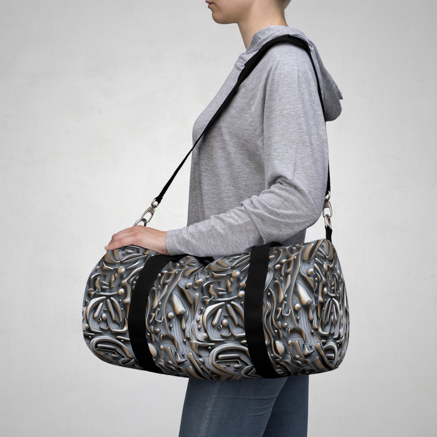 3D Silver Futuristic Pattern Duffel Bag