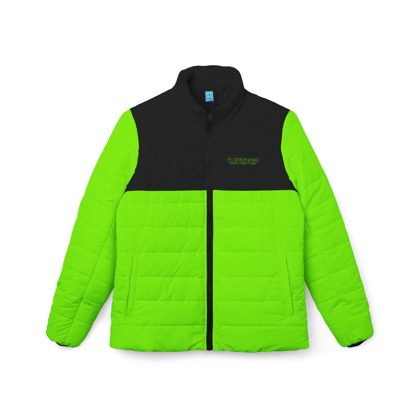 Rave Drip Neon Green Color Block Puffer Jacket