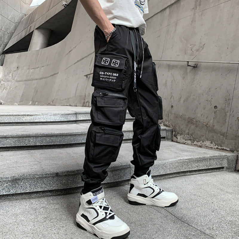 Dark rave techwear unisex loose cargo French Terry Pants popular With Print