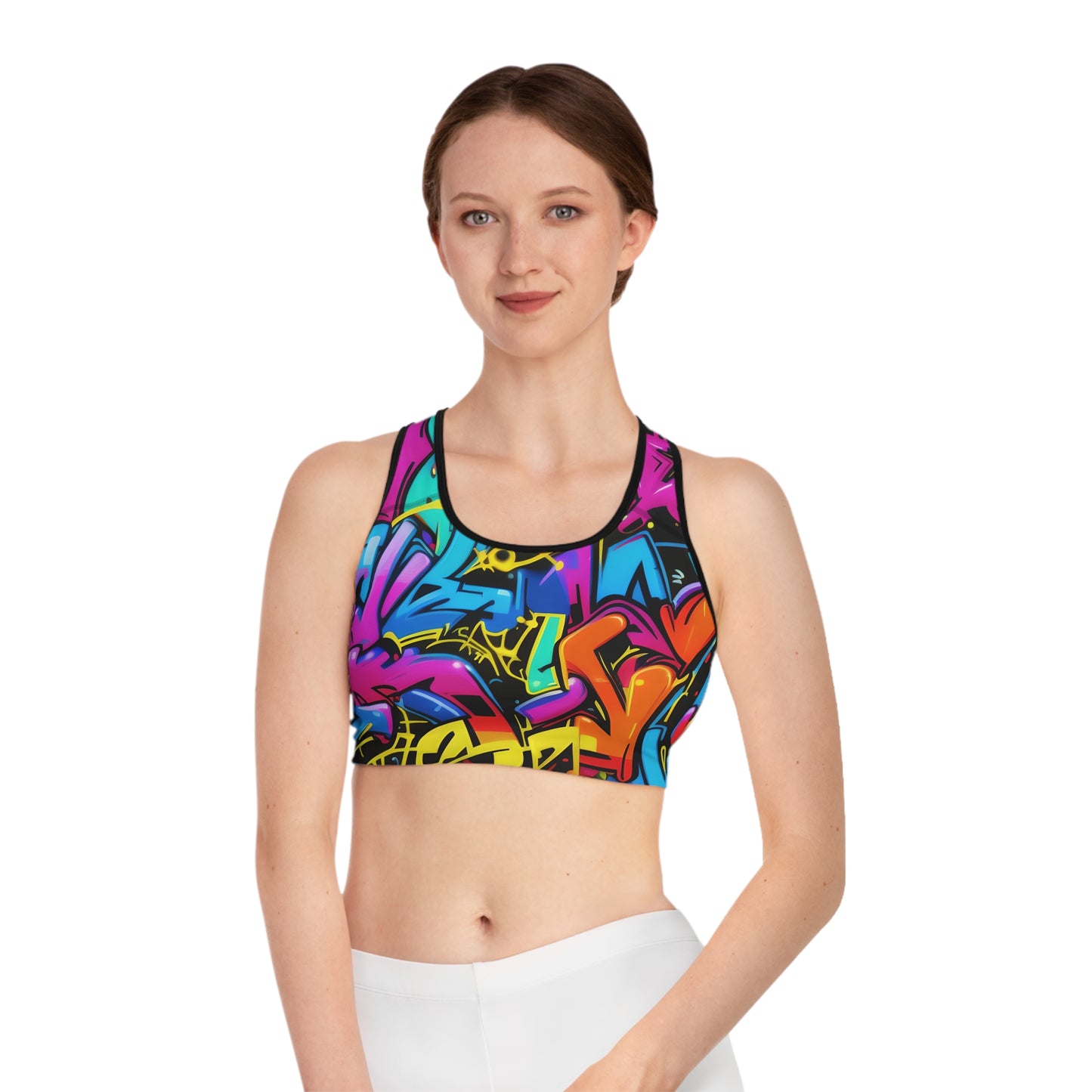 Colorful Graffiti Pattern Sports Bra