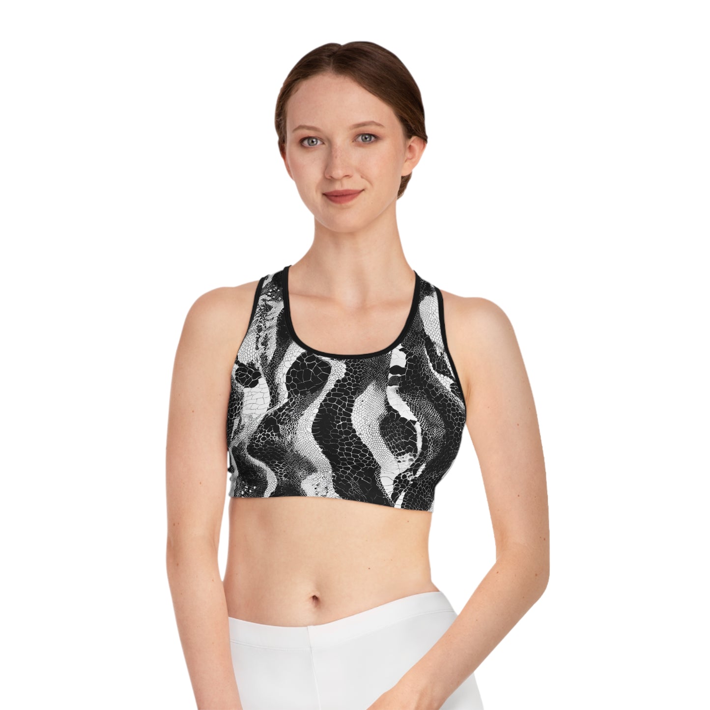 Black & White Snake Skin Texture Sports Bra