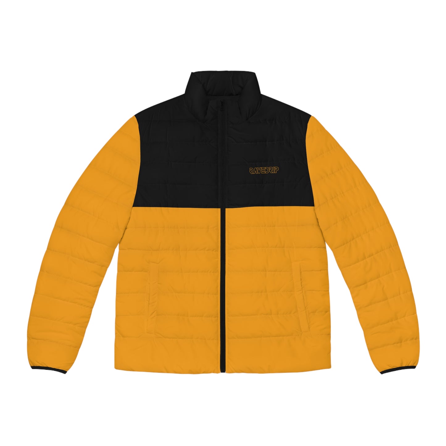 Rave Drip Orange Colorblock Puffer Jacket for Men