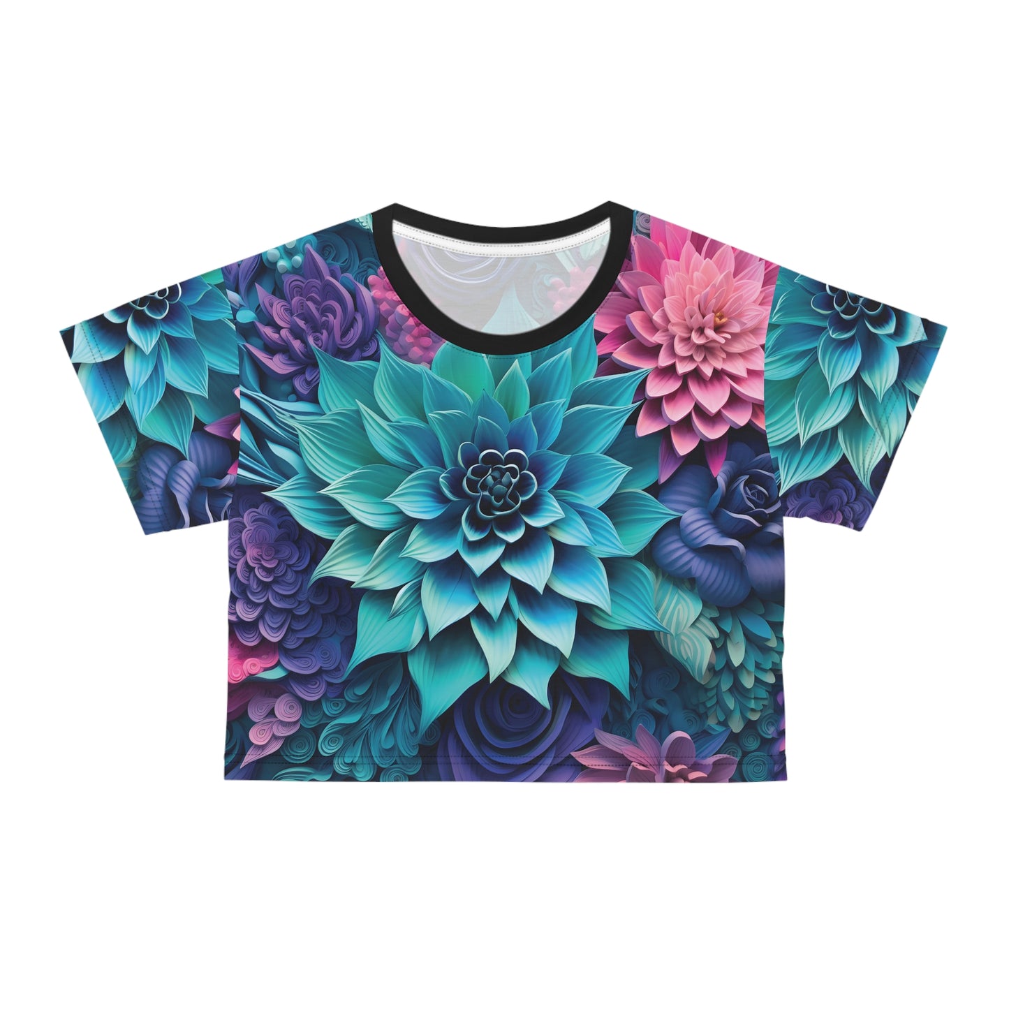 3D Blue Lotus Flower Crop Tee