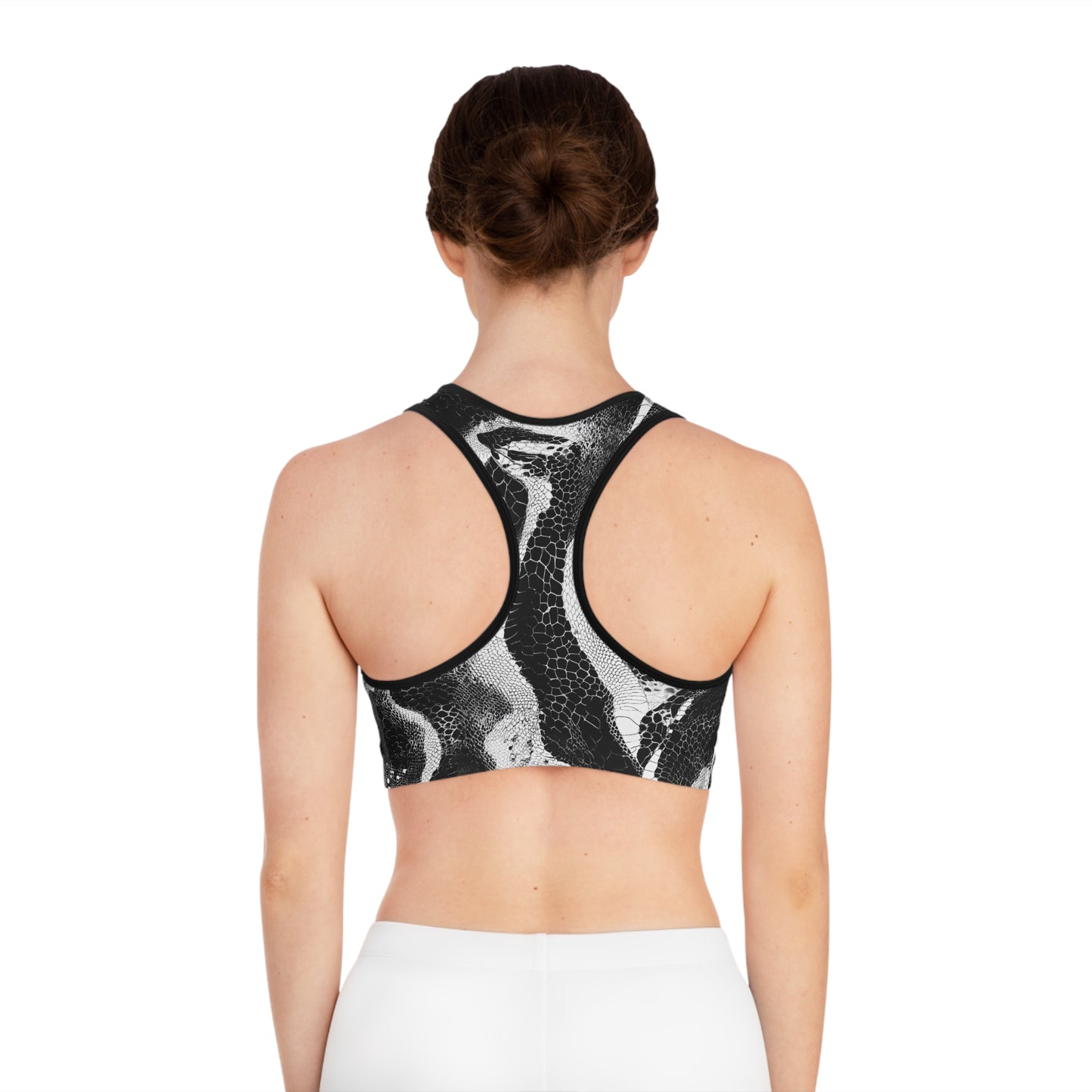 Black & White Snake Skin Texture Sports Bra