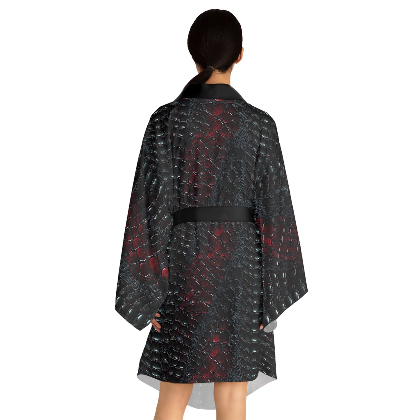 Elegant Snake-Print Long Sleeve Kimono Robe