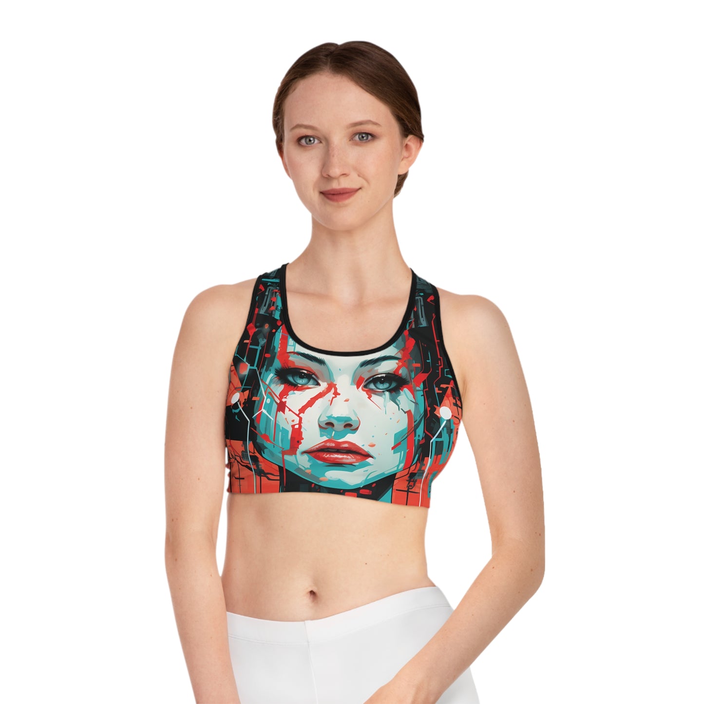 Orange & Blue Futuristic Girl Sports Bra