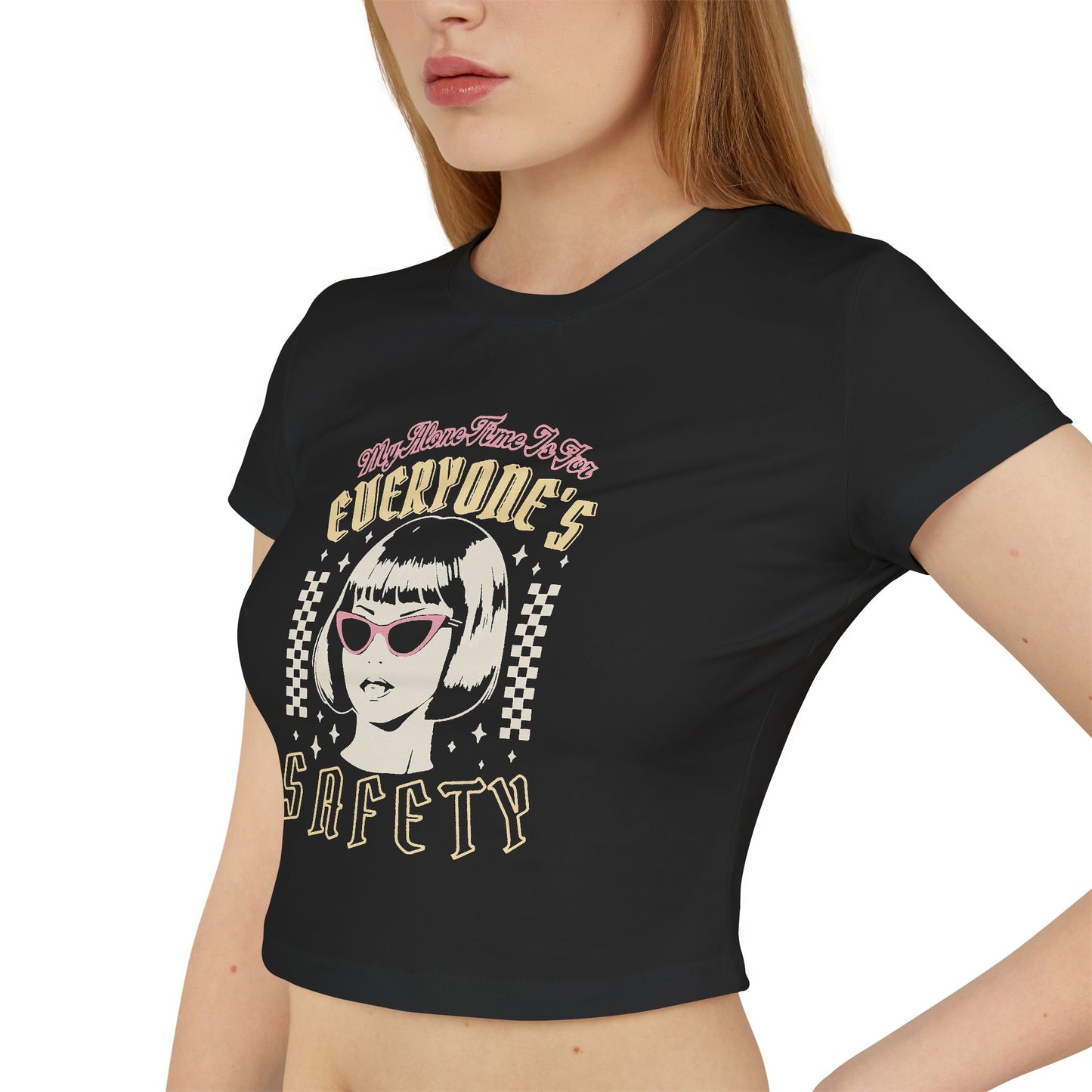 Retro Black Women's Baby Tee – 'Everyone's Safety' | Organic Cotton & Slim Fit