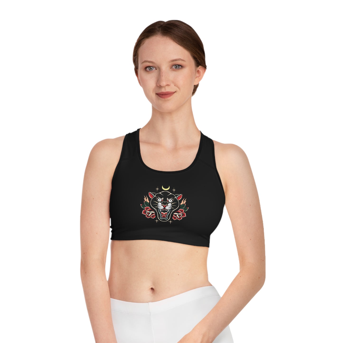 Black Panther Roses Sports Bra