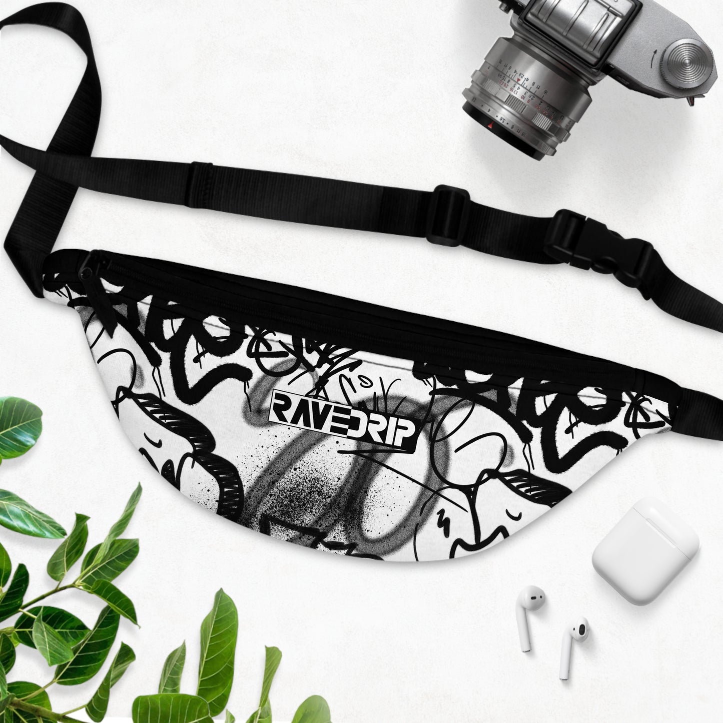 White Fanny Pack with Edgy Black Graffiti Print