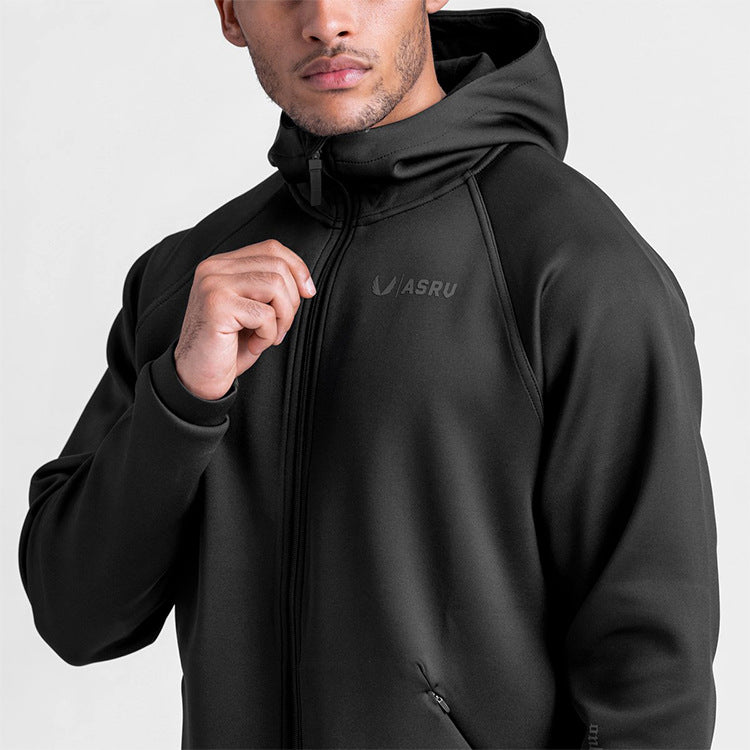 Black Hooded Zipper Jacket for Men