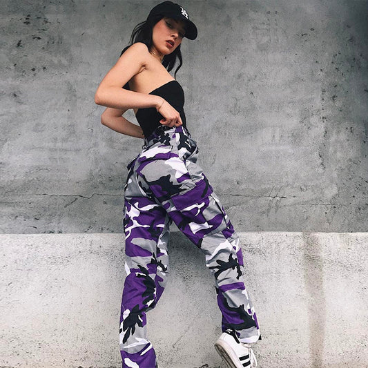 Purple Camouflage High Waist Pants for Women