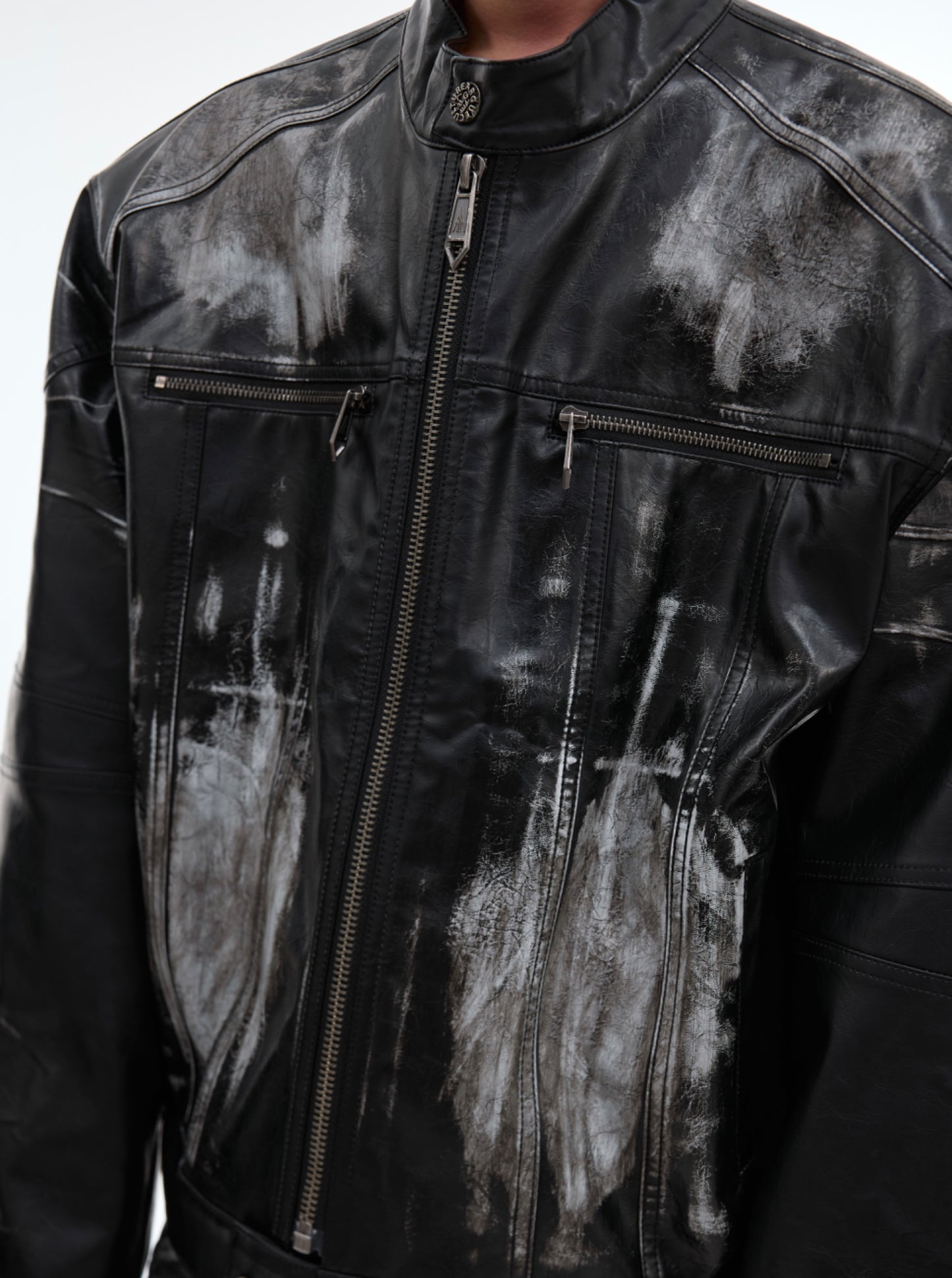 RAVEDRIP Chrome Distressed Vegan Leather Biker Jacket
