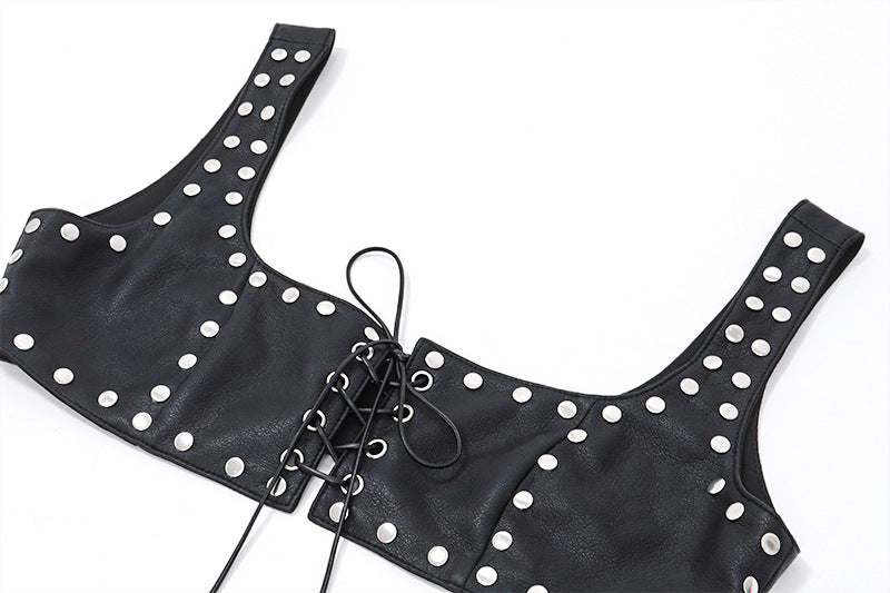 PU Leather Lace Up Corset Crop Top for Women