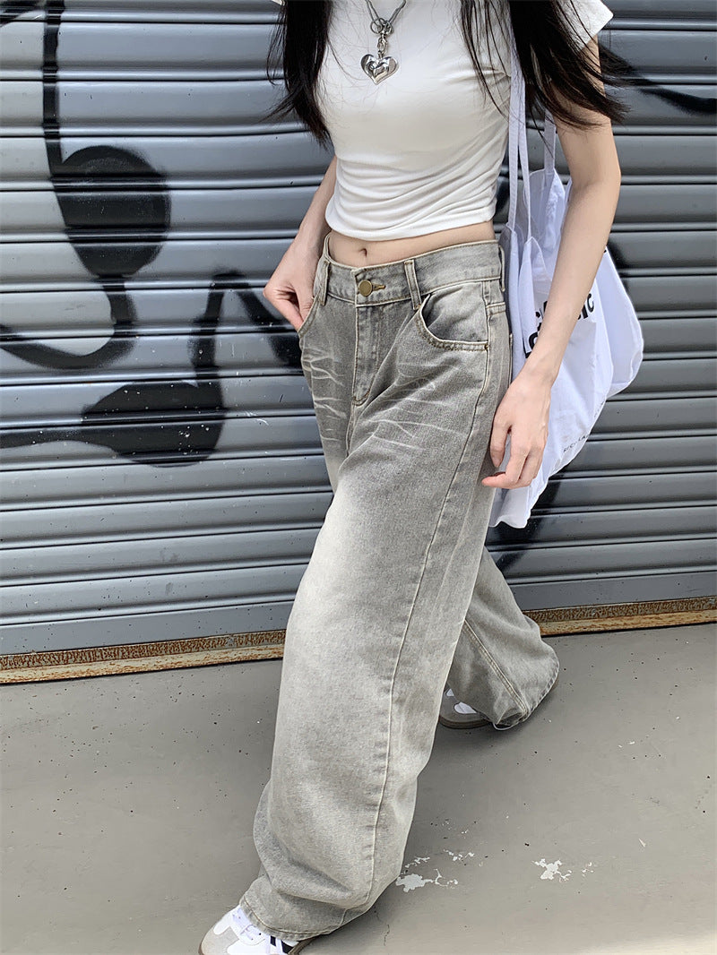 Women's Y2K Retro Wide-Leg Jeans – Urban Streetwear Straight Fit