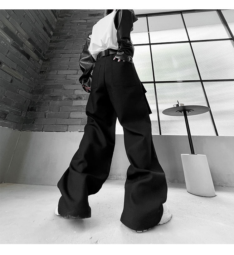 Unisex Multi-Pocket Wide-Leg Pants – Functional Streetwear in Black & Apricot