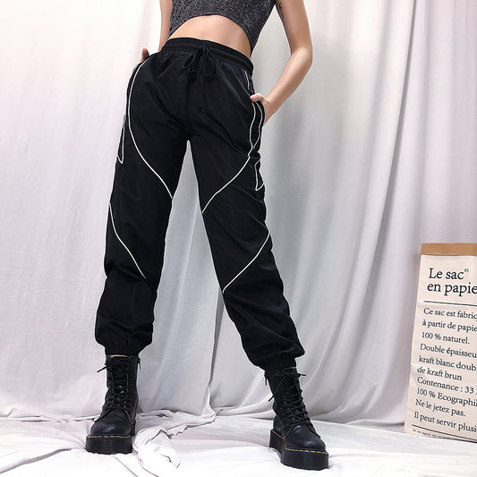 Black Reflective Strip Sweatpants for Women
