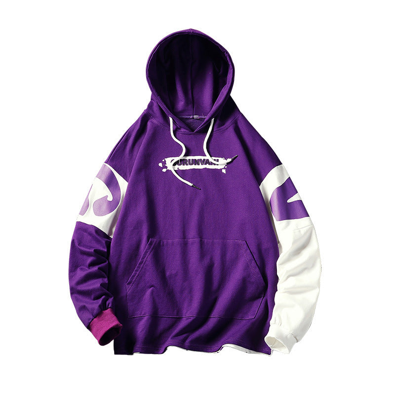 Purple White Printed Hoodie for Men