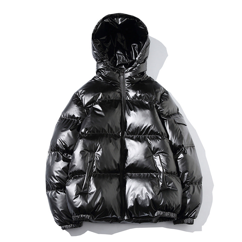 Black Glossy Puffer Jacket for Men