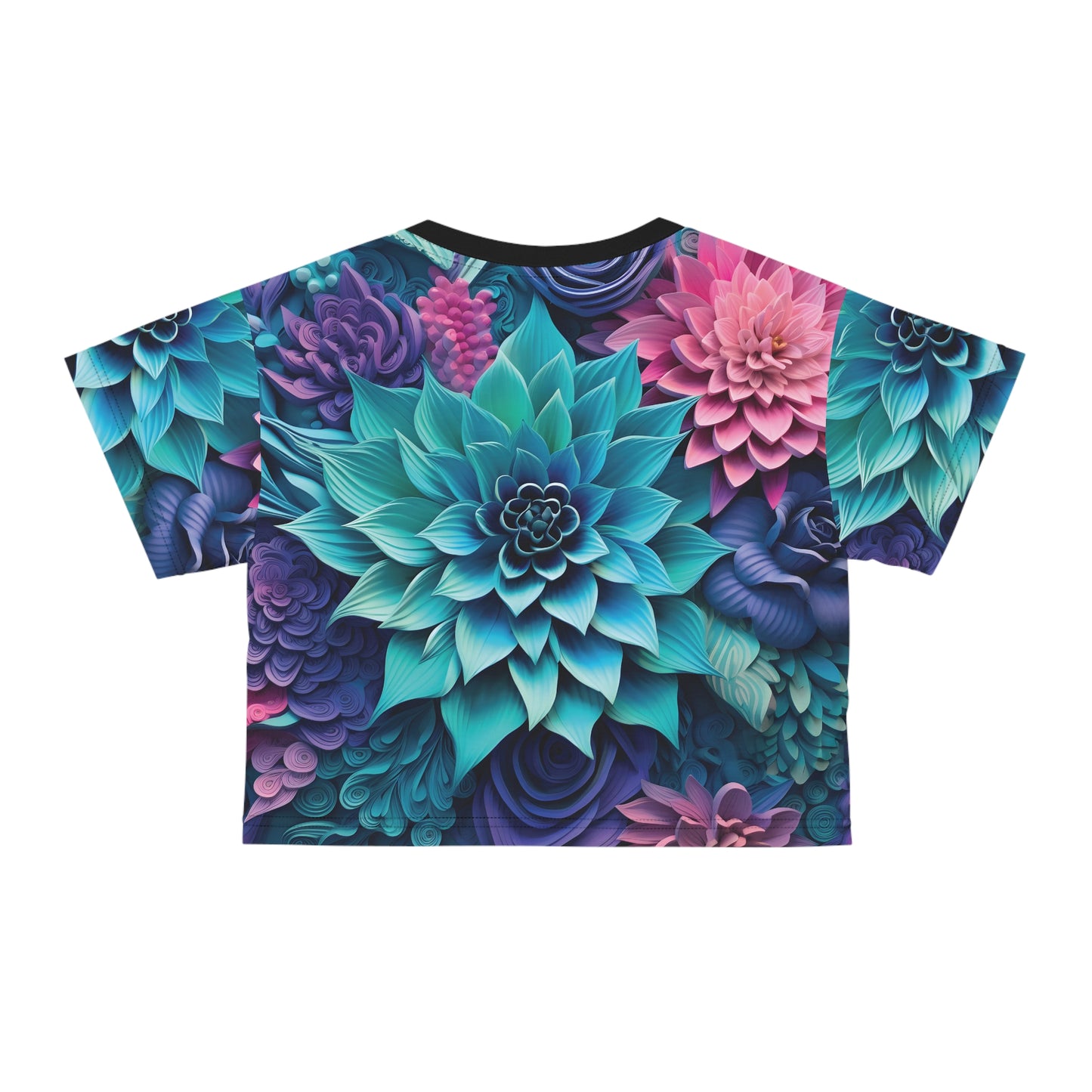 3D Blue Lotus Flower Crop Tee