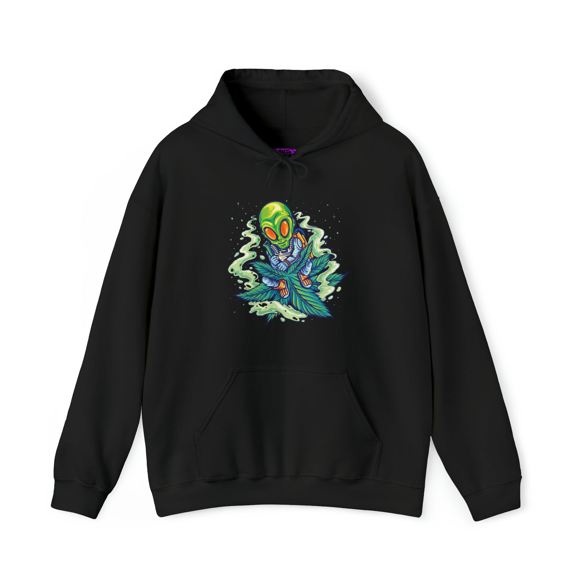 Alien Flying On Cannabis Leaf Unisex Heavy Blend Hoodie