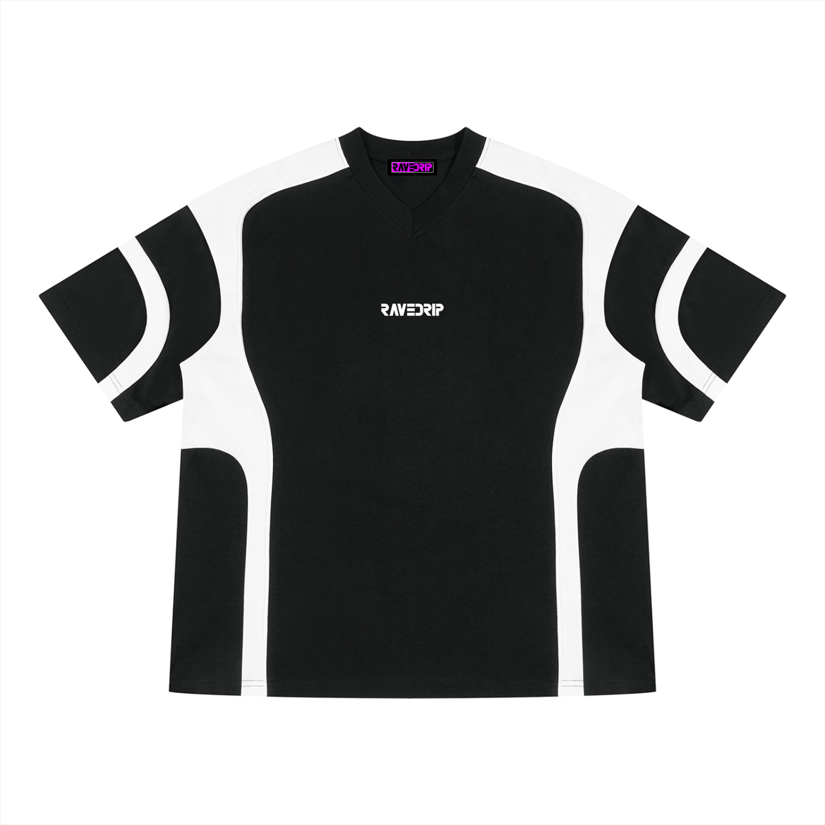 RAVEDRIP Unisex Color Block V-Neck T-Shirt