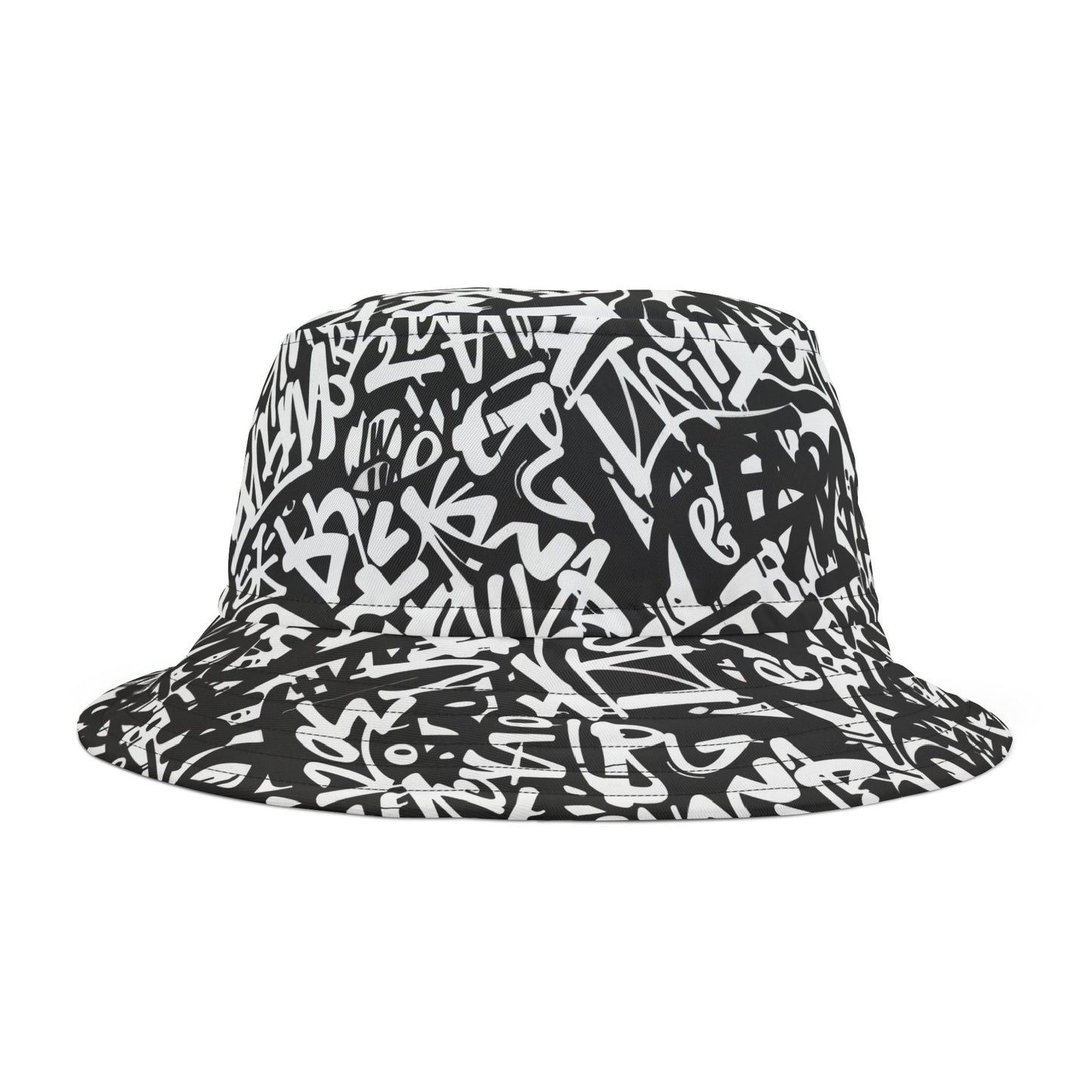 Black & White Graffiti Print Bucket Hat