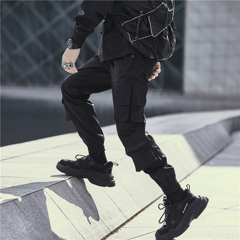 Black Techwear Pants with Multiple Pockets