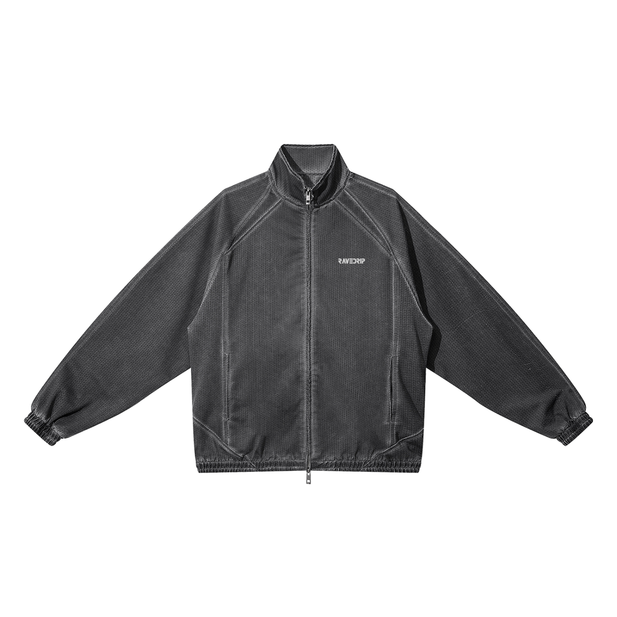 RAVEDRIP Unisex Vintage Wash Full Zip Mesh Jacket