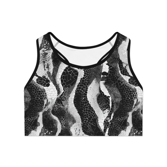 Black & White Snake Skin Texture Sports Bra